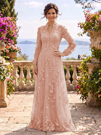 Stand Collar Tulle Long Sleeves Long Mother of the Bride/Groom Dresses