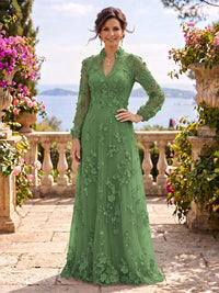 Stand Collar Tulle Long Sleeves Long Mother of the Bride/Groom Dresses