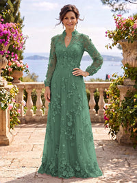 Stand Collar Tulle Long Sleeves Long Mother of the Bride/Groom Dresses
