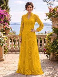 Stand Collar Tulle Long Sleeves Long Mother of the Bride/Groom Dresses
