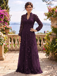 Stand Collar Tulle Long Sleeves Long Mother of the Bride/Groom Dresses