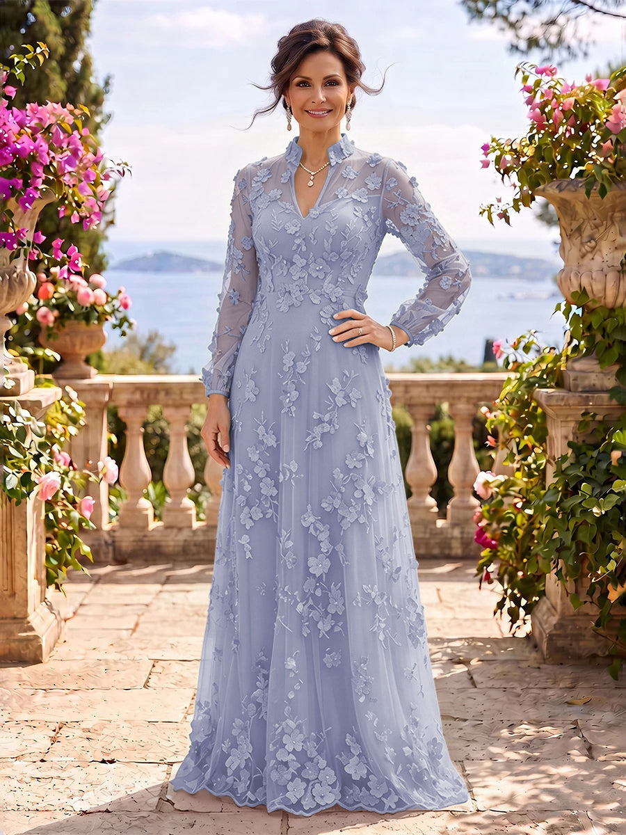 Stand Collar Tulle Long Sleeves Long Mother of the Bride/Groom Dresses