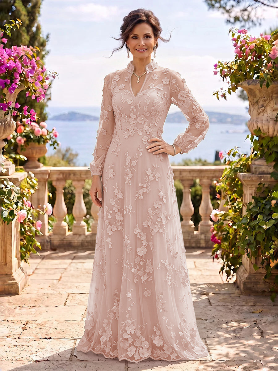Stand Collar Tulle Long Sleeves Long Mother of the Bride/Groom Dresses