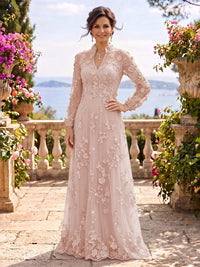Stand Collar Tulle Long Sleeves Long Mother of the Bride/Groom Dresses