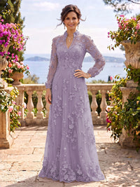 Stand Collar Tulle Long Sleeves Long Mother of the Bride/Groom Dresses