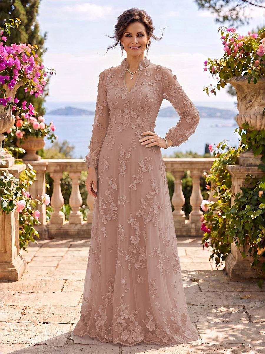 Stand Collar Tulle Long Sleeves Long Mother of the Bride/Groom Dresses