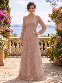 Stand Collar Tulle Long Sleeves Long Mother of the Bride/Groom Dresses