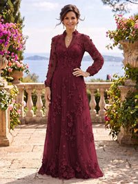 Stand Collar Tulle Long Sleeves Long Mother of the Bride/Groom Dresses