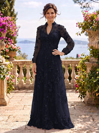 Stand Collar Tulle Long Sleeves Long Mother of the Bride/Groom Dresses
