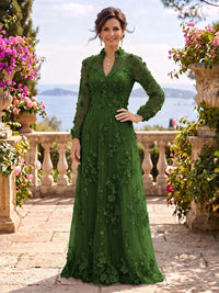 Stand Collar Tulle Long Sleeves Long Mother of the Bride/Groom Dresses