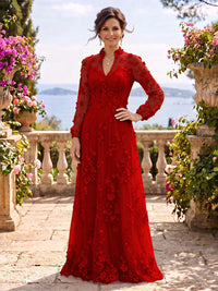 Stand Collar Tulle Long Sleeves Long Mother of the Bride/Groom Dresses