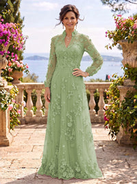 Stand Collar Tulle Long Sleeves Long Mother of the Bride/Groom Dresses