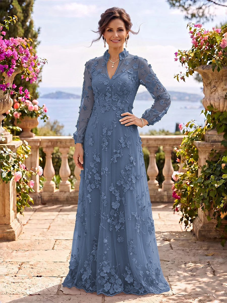 Stand Collar Tulle Long Sleeves Long Mother of the Bride/Groom Dresses