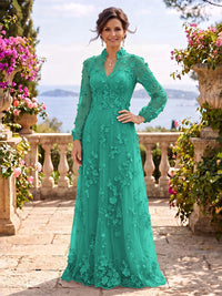 Stand Collar Tulle Long Sleeves Long Mother of the Bride/Groom Dresses