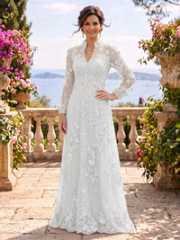 Stand Collar Tulle Long Sleeves Long Mother of the Bride/Groom Dresses