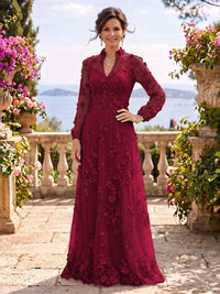 Stand Collar Tulle Long Sleeves Long Mother of the Bride/Groom Dresses