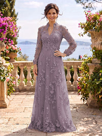 Stand Collar Tulle Long Sleeves Long Mother of the Bride/Groom Dresses