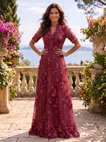 Stand Collar Tulle Short Sleeves Long Mother of the Bride/Groom Dresses