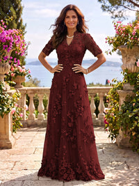 Stand Collar Tulle Short Sleeves Long Mother of the Bride/Groom Dresses