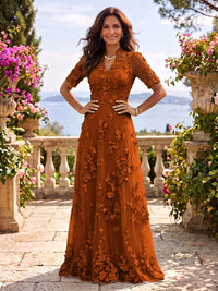 Stand Collar Tulle Short Sleeves Long Mother of the Bride/Groom Dresses