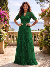 Stand Collar Tulle Short Sleeves Long Mother of the Bride/Groom Dresses