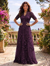 Stand Collar Tulle Short Sleeves Long Mother of the Bride/Groom Dresses