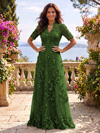 Stand Collar Tulle Short Sleeves Long Mother of the Bride/Groom Dresses