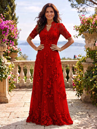 Stand Collar Tulle Short Sleeves Long Mother of the Bride/Groom Dresses