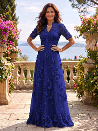 Stand Collar Tulle Short Sleeves Long Mother of the Bride/Groom Dresses