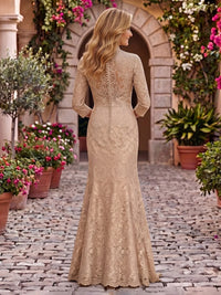 A Line 3/4 Sleeves Lace Stand Collar Mother of the Bride/Groom Dresses
