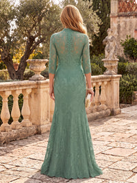 Stand Collar Lace Mermaid/Sheath Mother of the Bride/Groom Dresses with 3/4 Sleeves Floor Length