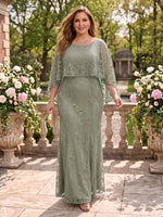 Lace Plus Size A Line Floor Length Lace Appliques Mother of the Bride/Groom Dresses with Cap