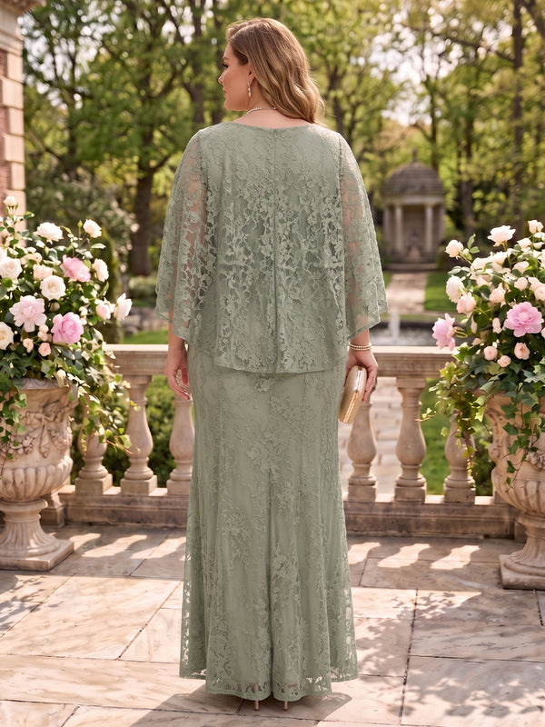 Lace Plus Size A Line Floor Length Lace Appliques Mother of the Bride/Groom Dresses with Cap