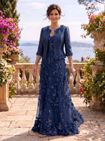 2 Pieces V Neck Long Sleeves A Line Mother of the Bride/Groom Dresses with Jacket