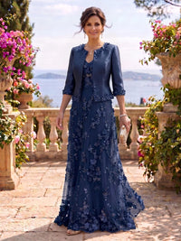 2 Pieces V Neck Long Sleeves A Line Mother of the Bride/Groom Dresses with Jacket