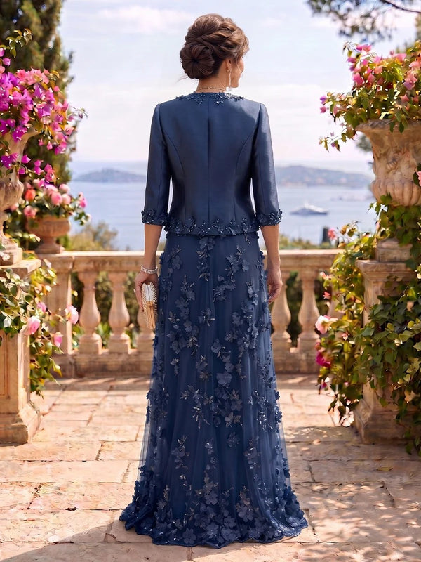 2 Pieces V Neck Long Sleeves A Line Mother of the Bride/Groom Dresses with Jacket