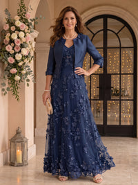 2 Pieces V Neck Long Sleeves A Line Mother of the Bride/Groom Dresses with Jacket