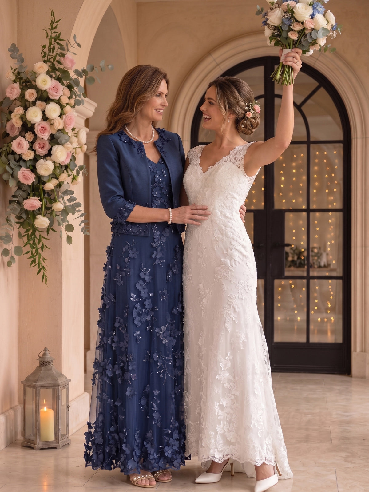 2 Pieces V Neck Long Sleeves A Line Mother of the Bride/Groom Dresses with Jacket