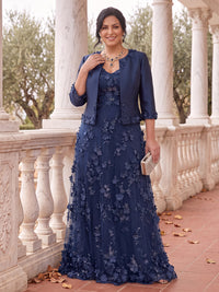 Plus Size 2 Pieces V Neck Long Sleeves A Line Mother of the Bride/Groom Dresses with Jacket