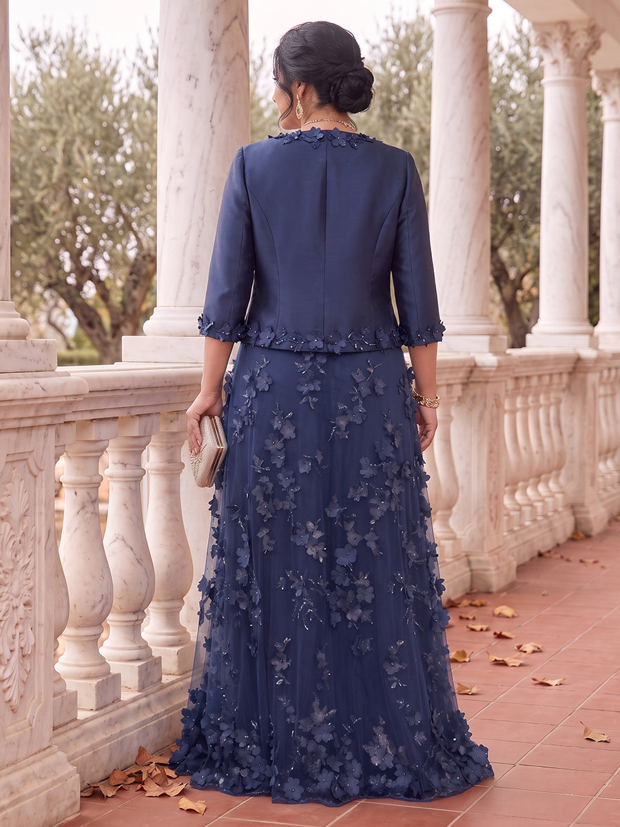 Plus Size 2 Pieces V Neck Long Sleeves A Line Mother of the Bride/Groom Dresses with Jacket