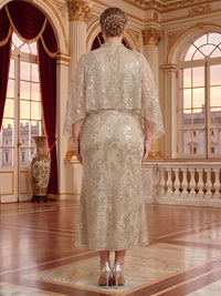 Stand Collar Plus Size Tea Length Mermaid Mother of the Bride/Groom Dresses with Cape