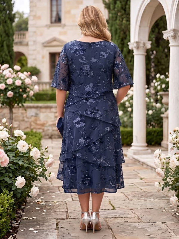 Chiffon Plus Size Jewel Short Sleeves Mother of the Bride/Groom Dresses