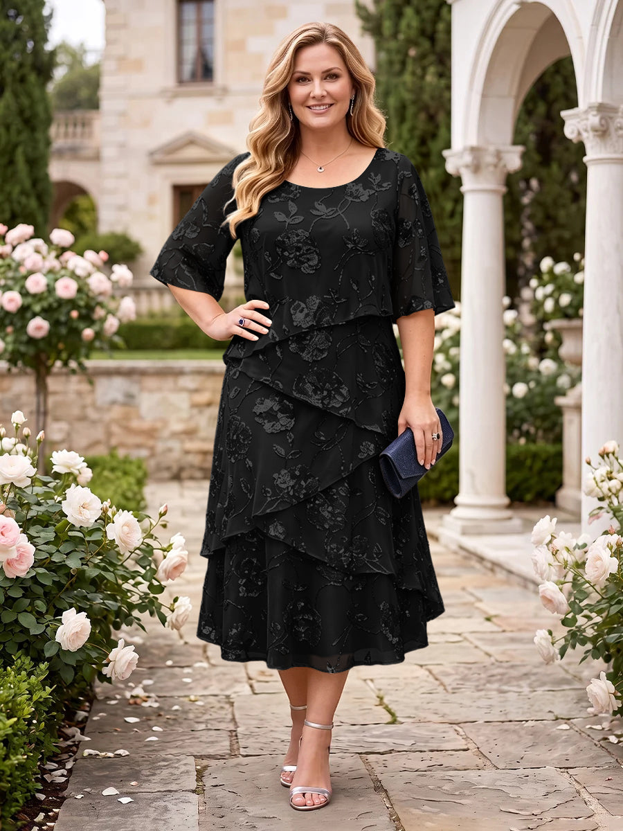 Chiffon Plus Size Jewel Short Sleeves Mother of the Bride/Groom Dresses