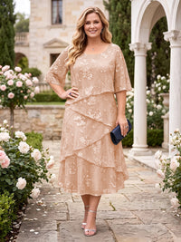 Chiffon Plus Size Jewel Short Sleeves Mother of the Bride/Groom Dresses