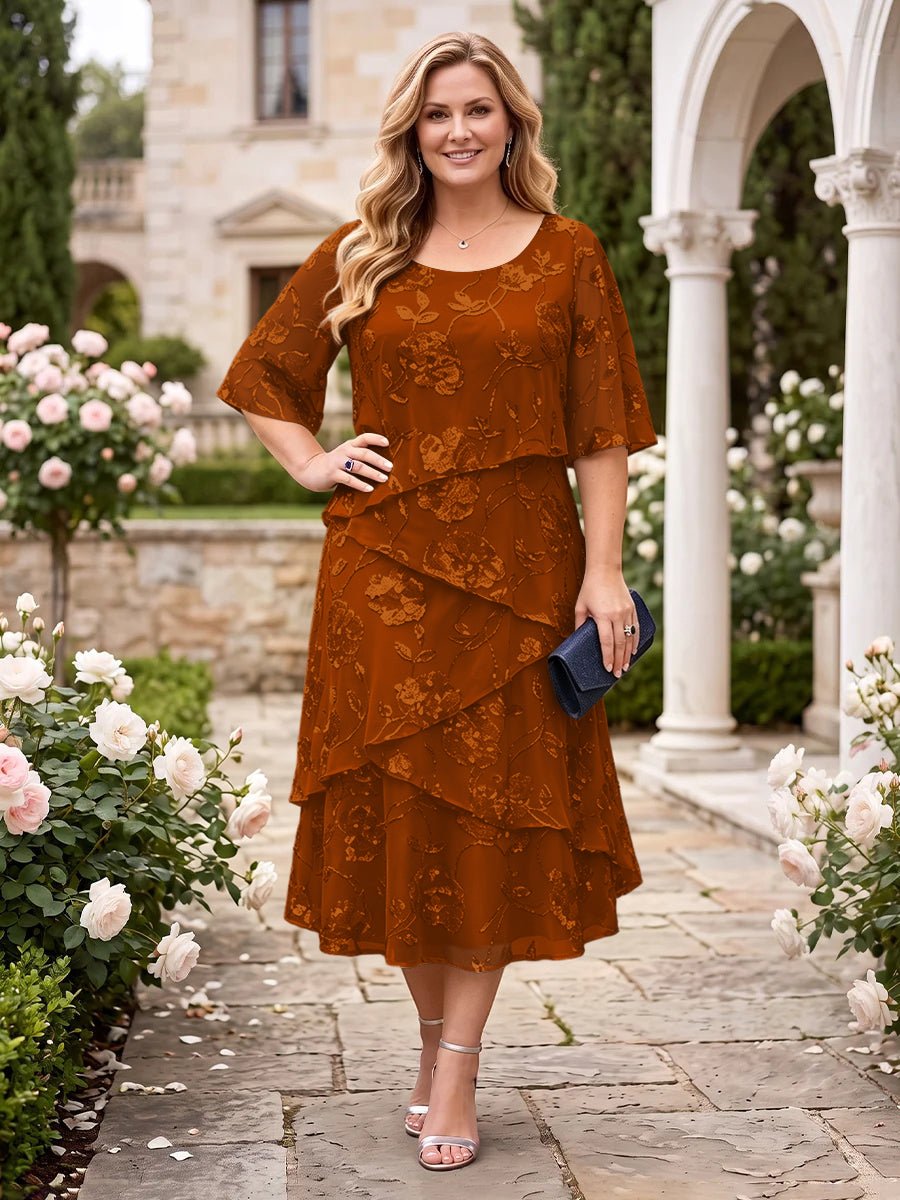 Chiffon Plus Size Jewel Short Sleeves Mother of the Bride/Groom Dresses
