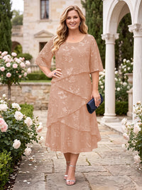 Chiffon Plus Size Jewel Short Sleeves Mother of the Bride/Groom Dresses