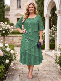 Chiffon Plus Size Jewel Short Sleeves Mother of the Bride/Groom Dresses