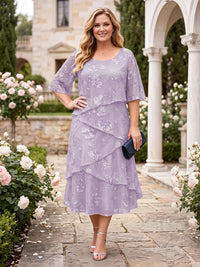 Chiffon Plus Size Jewel Short Sleeves Mother of the Bride/Groom Dresses