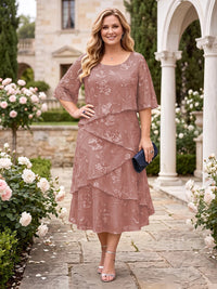 Chiffon Plus Size Jewel Short Sleeves Mother of the Bride/Groom Dresses