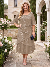 Chiffon Plus Size Jewel Short Sleeves Mother of the Bride/Groom Dresses